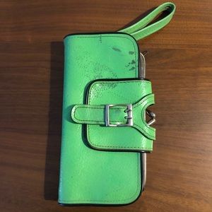 Vintage green leather wallet w coin purse